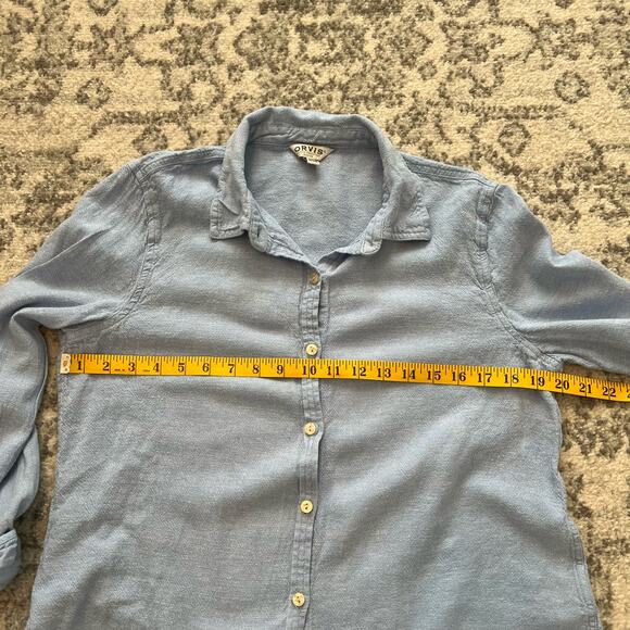 Orvis Blue Linen Blend Womens Long Sleeve Button Up Shirt Casual Gorpcore Medium - Picture 5 of 10